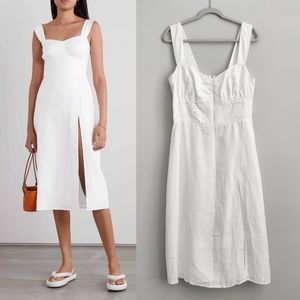 Reformation Seaside Linen Midi Dress in White - Size 12